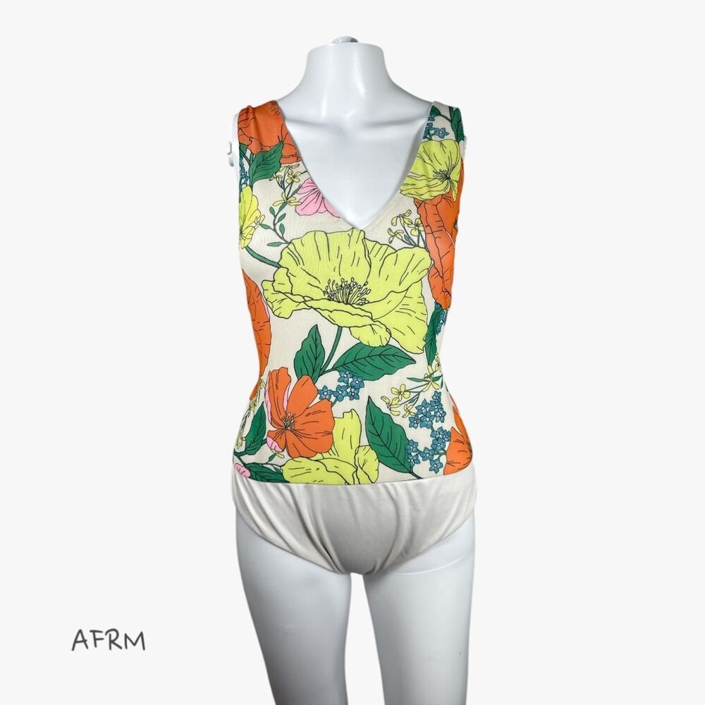 AFRM Women's V-Neck Floral Print Bodysuit Size XL